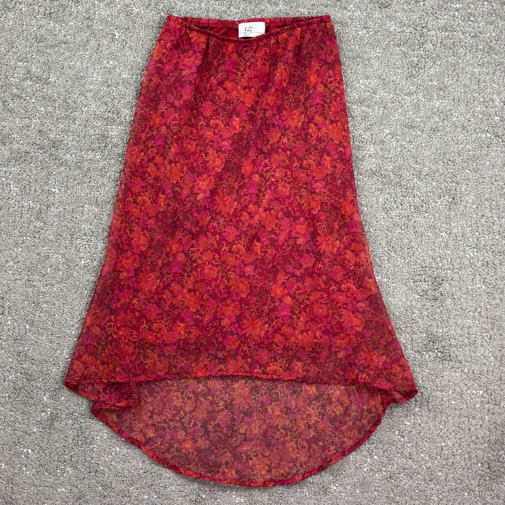 Byer California Skirt Womens S Red Floral High Low Midi Y2K Boho